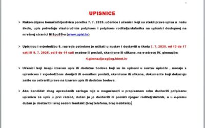 NATJEČAJ ZA UPIS UČENIKA U I. RAZRED SREDNJE ŠKOLE U ŠKOLSKOJ GODINI 2025./2026.